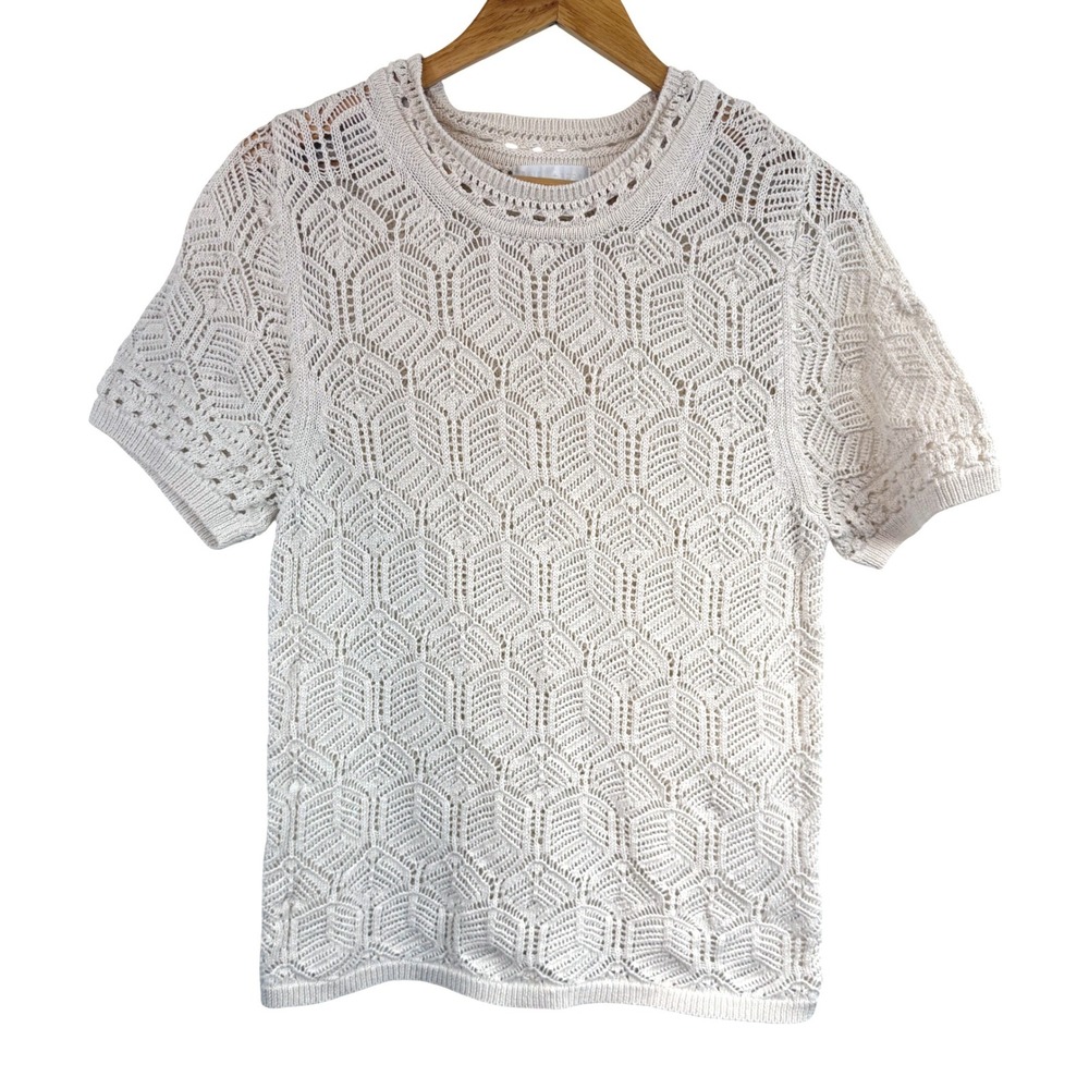 Design History  Pointelle Knit Crochet Top Cream Coastal Mercerized Cotton‎ XL